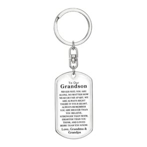 To Our Grandson Love, Grandma & Grandpa | Dog Tag Swivel Keychain