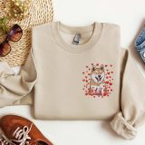 Embroidered Akita Dog Sweatshirt Embroidered Shiba Inu Dog Valentine Sweatshirt Akita Dog Heart Love Sweater Valentine Dog Crewneck Shirt