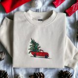 Embroidered Christmas Truck Sweatshirt Christmas Tree Sweater Women Christmas Sweatshirt Christmas Crewneck Winter Sweatshirt Shirt Hoodie