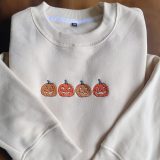 Embroidered Pumpkin Sweatshirt Halloween Crewneck Sweatshirt Embroidered Jack O Lantern Sweatshirt Shirt Spooky Season Fall Shirts For Women