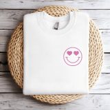Embroidered Smiley Face Neon Puff Pink Sweatshirt Embroidered Valentine's Smiley Face Sweatshirt Valentine Sweatshirt Crewneck Shirt Hoodie